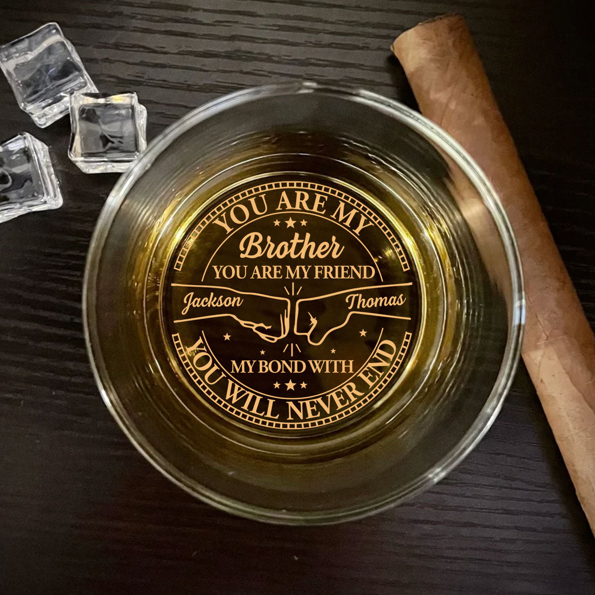 Custom Christmas Birthday Drinkware Gifts for Brother • Arguing Yet Always Together - Personalized Engraved Whiskey Glass