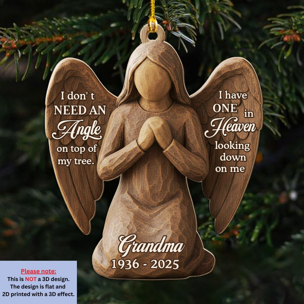 Custom Memorial Christmas Ornament, Sympathy Keepsake •  Angel In Heaven Looking Down - Personalized 3D Effect Wood Ornament