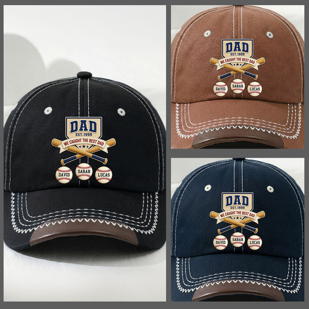 We Caught The Best Baseball Dad - Personalized Vintage Soft Baseball Cap