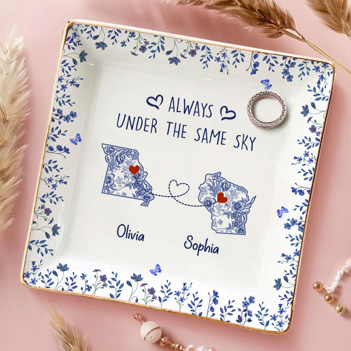 Custom Bestie Trinket Dish, Birthday Christmas Gift For Best Friend • Under the Same Sky - Personalized Jewelry Dish