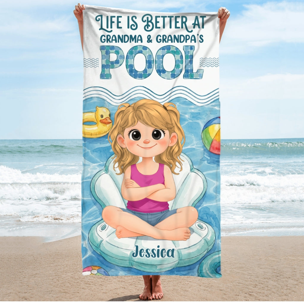 Better At Grandma Pool - Personalized Beach Towel