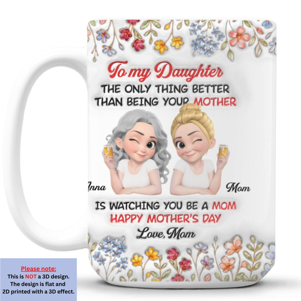 Custom Christmas & Birthday Keepsake Gift • Watching You Being Mom Ver Floral - Personalized 3D Inflated Effect Mug