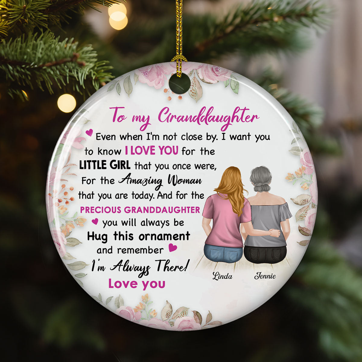Custom Family Ornament, Christmas Gift for Family Members •  I Am Always There - Personalized Circle Ceramic Ornament