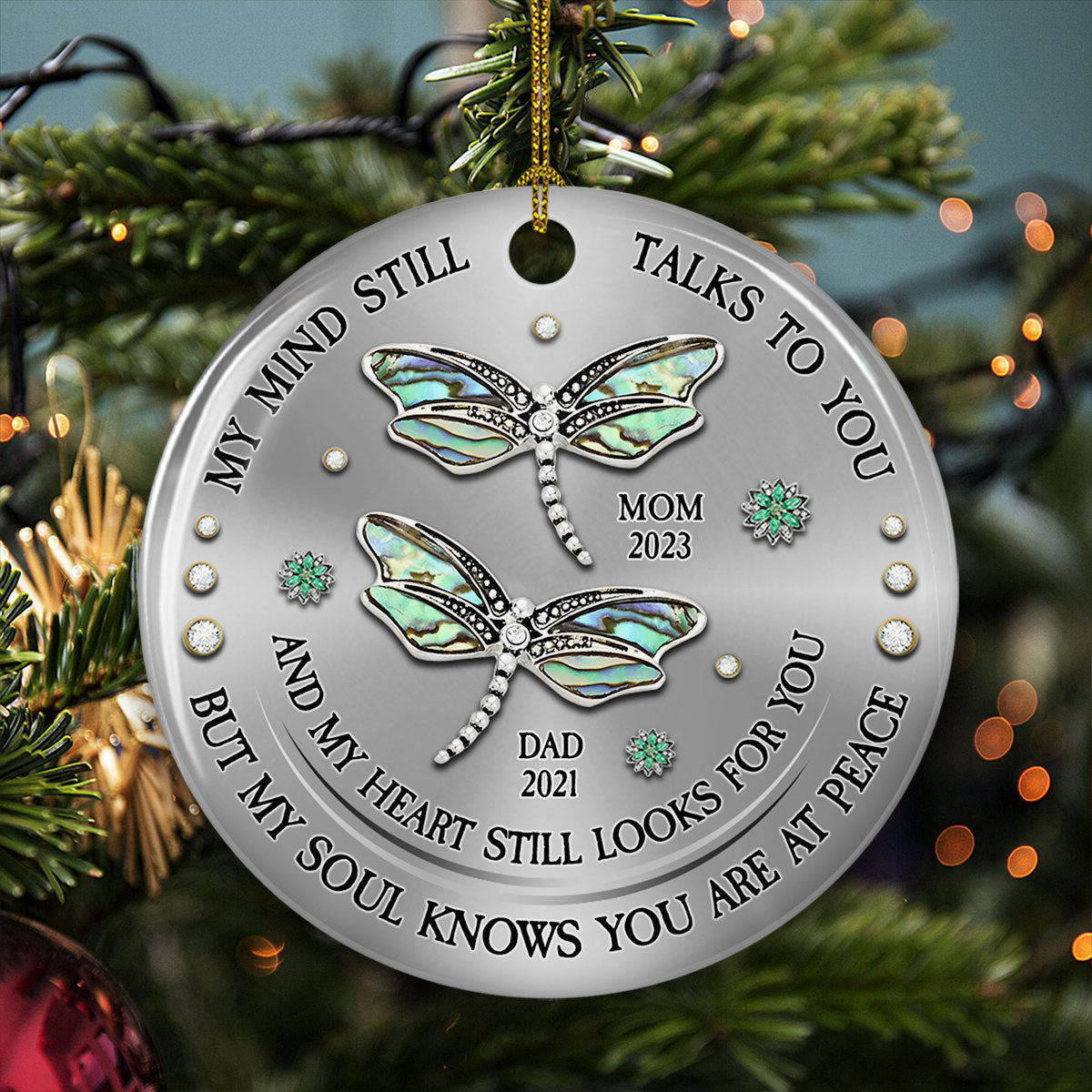Custom Memorial Christmas Ornament, Sympathy Keepsake •  My Mind My Heart My Soul- Personalized Ceramic Ornament