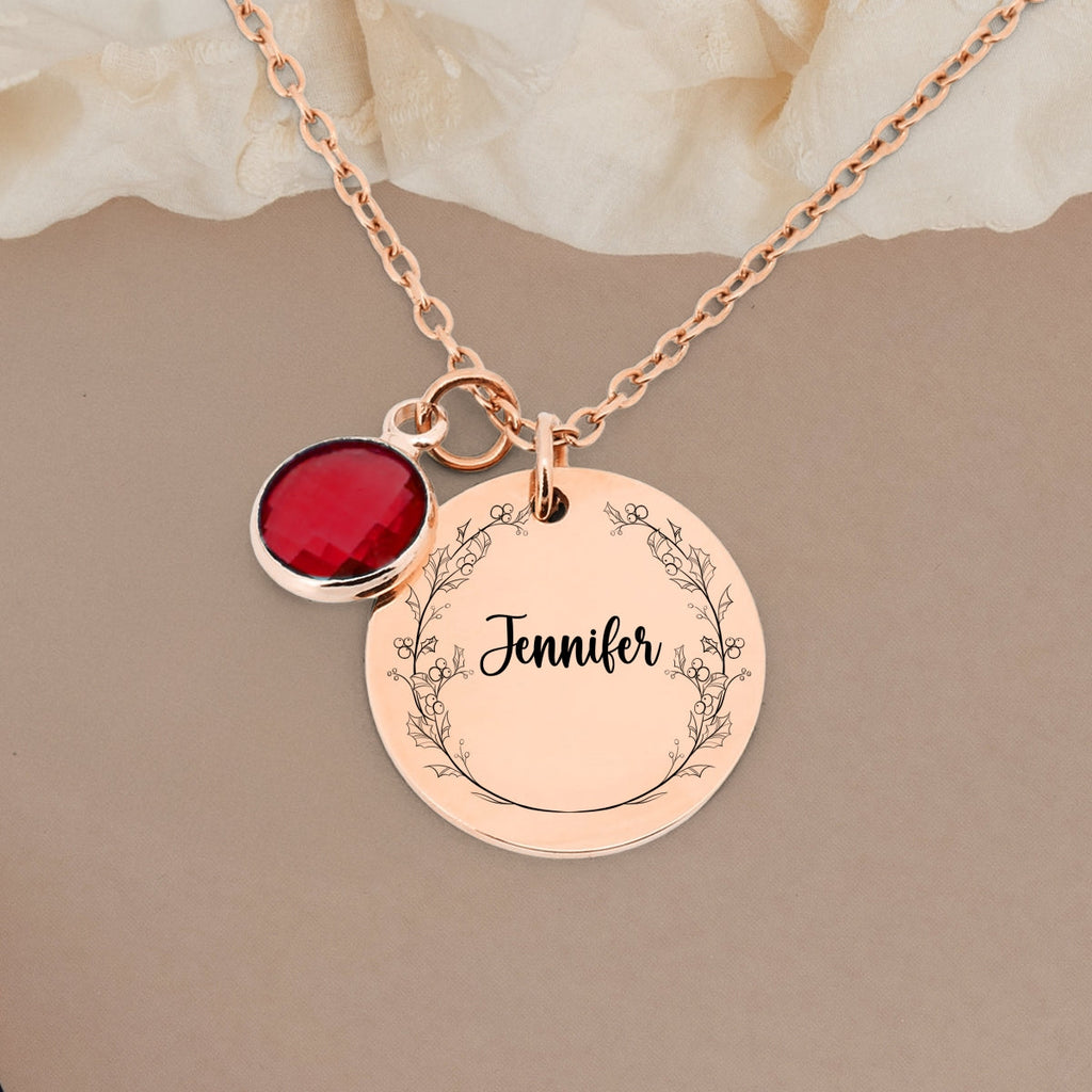 Name Circle Flower - Personalized Birthstone Necklace