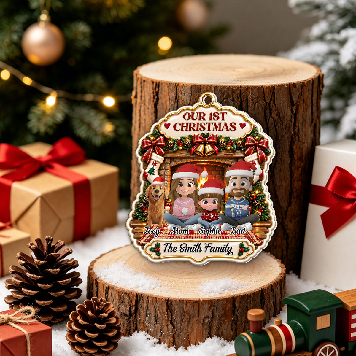 Custom Family First Christmas Ornament •  Forever Family - Personalized 3D White Acrylic Ornament