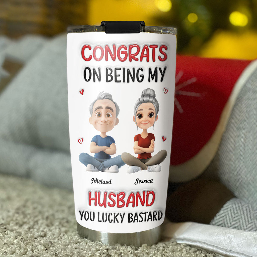Custom Christmas Anniversary Gifts For Husband • Congrats My Husband - Personalized 3D Inflated Effect Tumbler