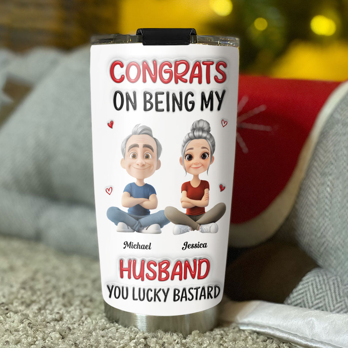 Custom Christmas Anniversary Gifts For Husband • Congrats My Husband - Personalized 3D Inflated Effect Tumbler