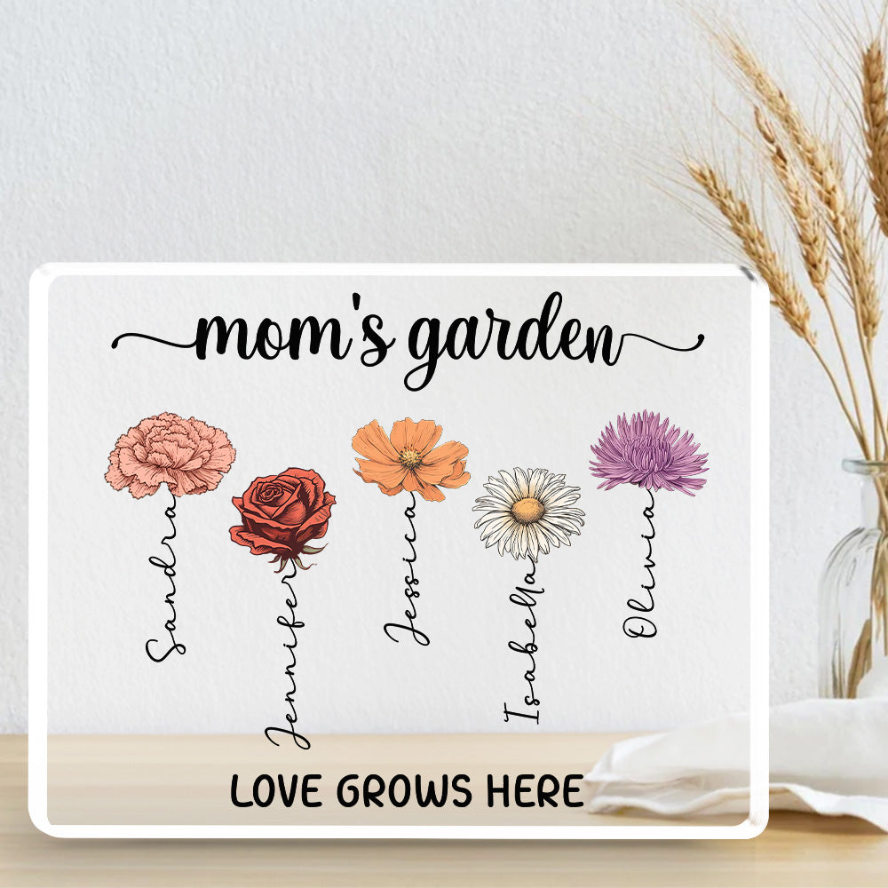 Custom Decor for Mom, Special Gift for Mother • Love Grows Here - Personalized Acrylic Plaque