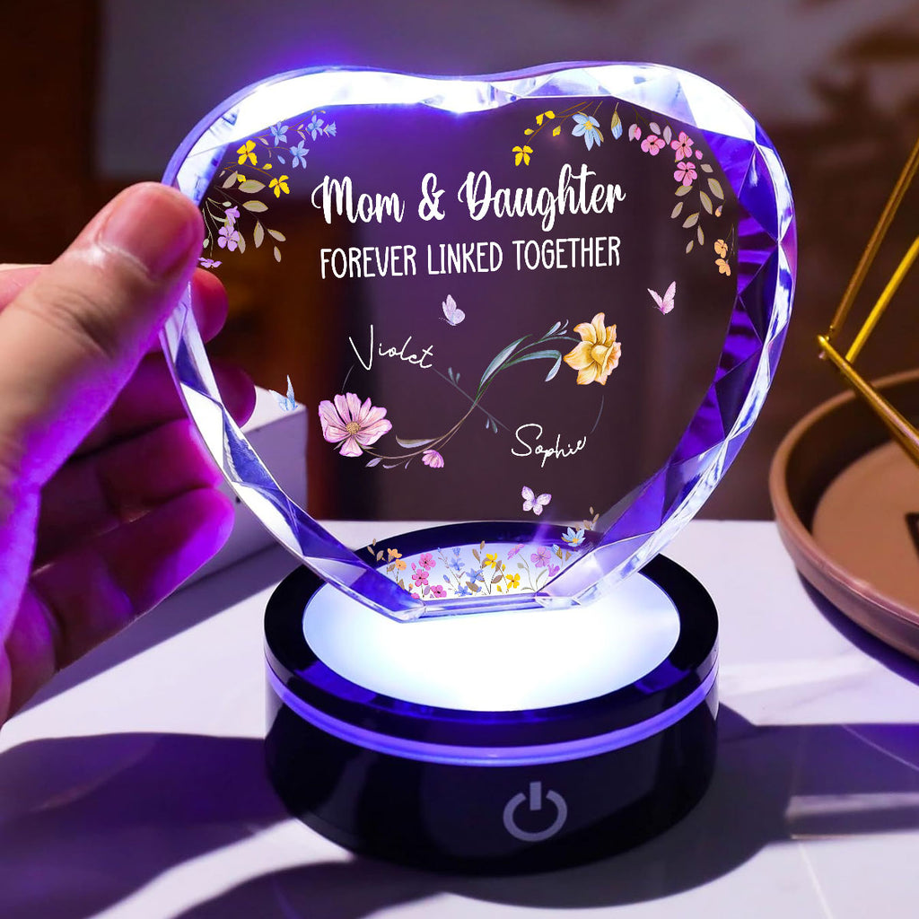 Mom And Daughter Forever Linked - Personalized Crystal Led Light