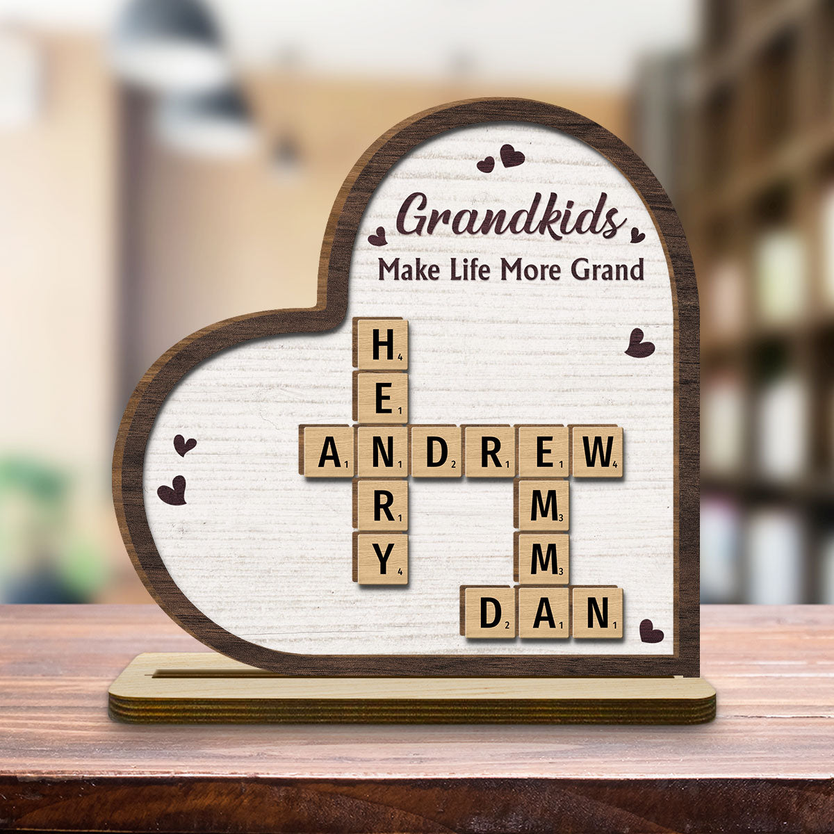 Custom Mother's Day Decor, Gift for Mom & Grandma • Grandkids Make Life Grand - Personalized 2-Layer Wood Plaque With Flat Base