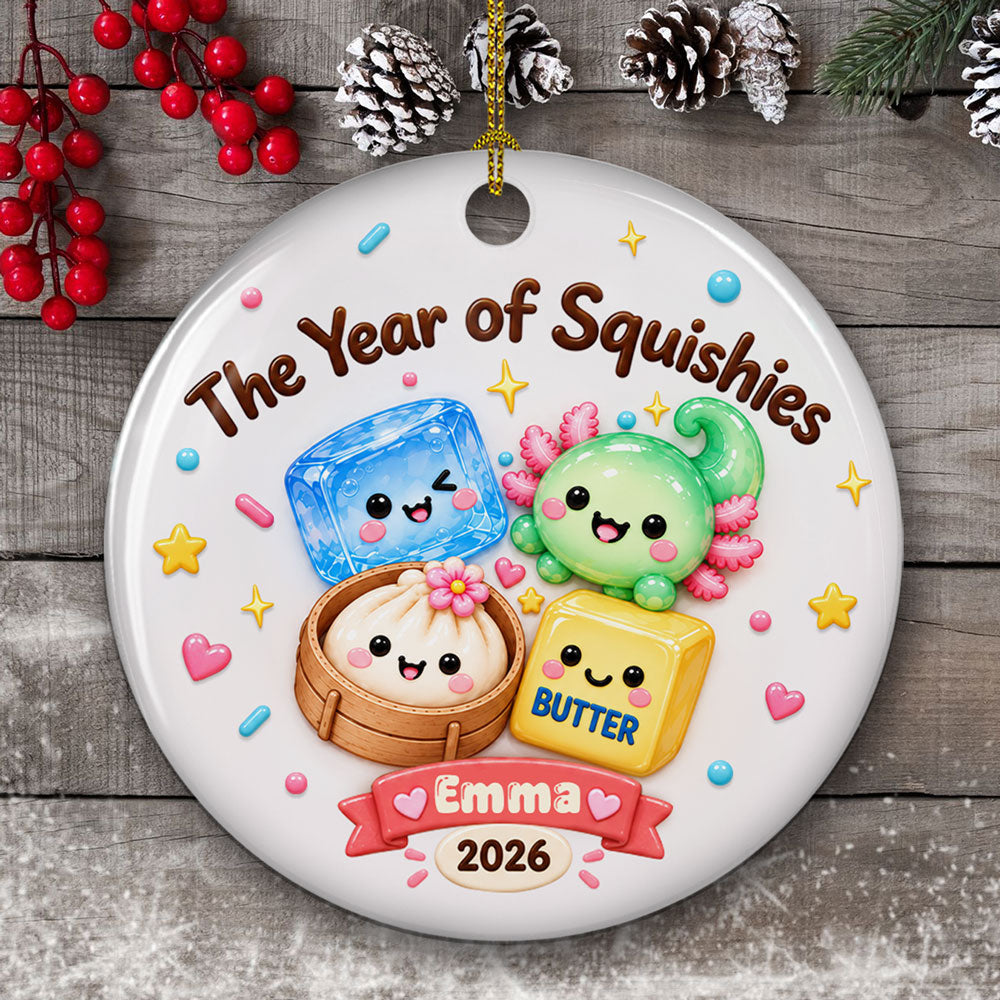 Custom Cute Gift For Kids 2026 Dumpling Squishy Hunter • The Year Of Squishies - Personalized 3D Inflated Effect Ceramic Ornament
