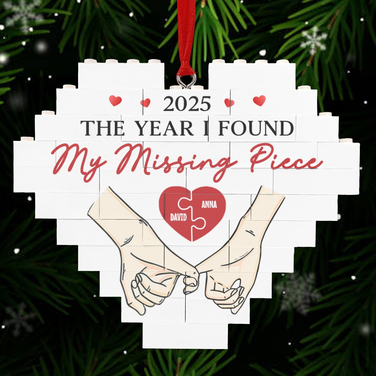 Custom Couple Christmas Ornament, Anniversary Gift •  The Year I Found My Missing Piece - Personalized Heart Puzzle Ornament