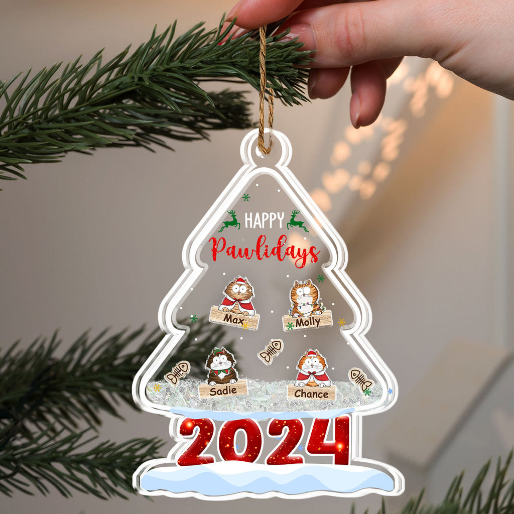 Custom Keepsake Christmas Ornament •  Happy Pawlidays 2024 - Personalized Acrylic Shaker Ornament