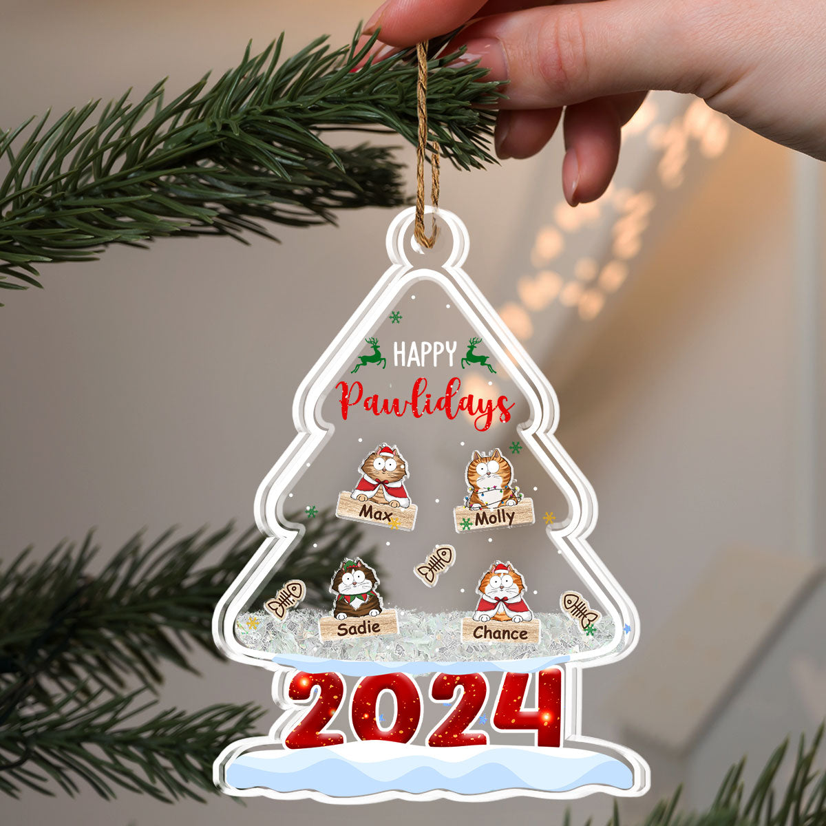 Custom Keepsake Christmas Ornament •  Happy Pawlidays 2024 - Personalized Acrylic Shaker Ornament
