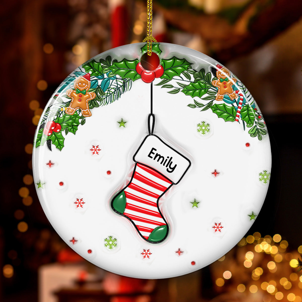 Custom Family Ornament, Christmas Gift for Family Members •  Family Stocking - Personalized 3D Inflated Effect Ceramic Ornament