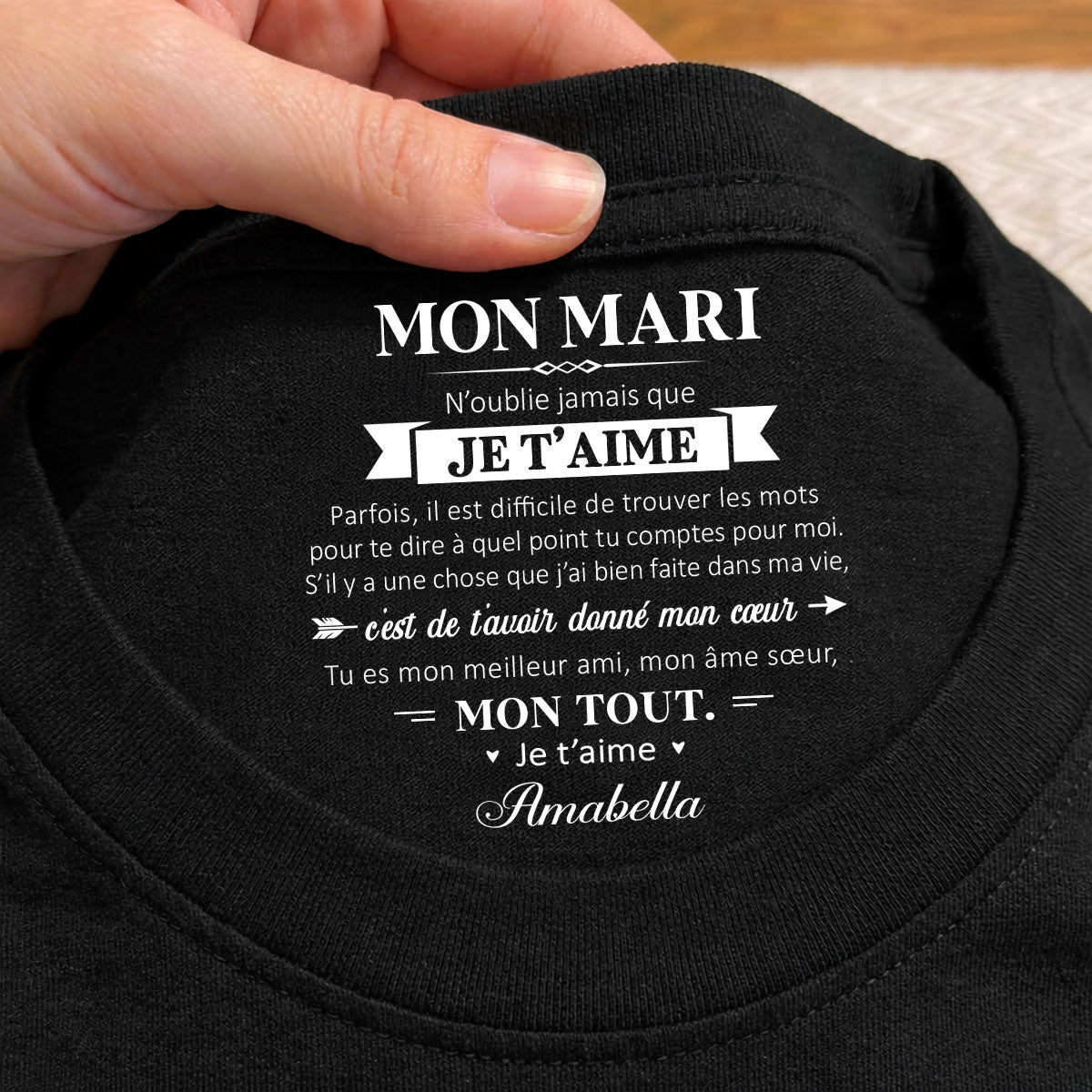 Custom Christmas Anniversary Keepsake Gifts For Husband • Mon âme sœur et mon tout – T-shirt avec impression personnalisée à l’intérieur du col
