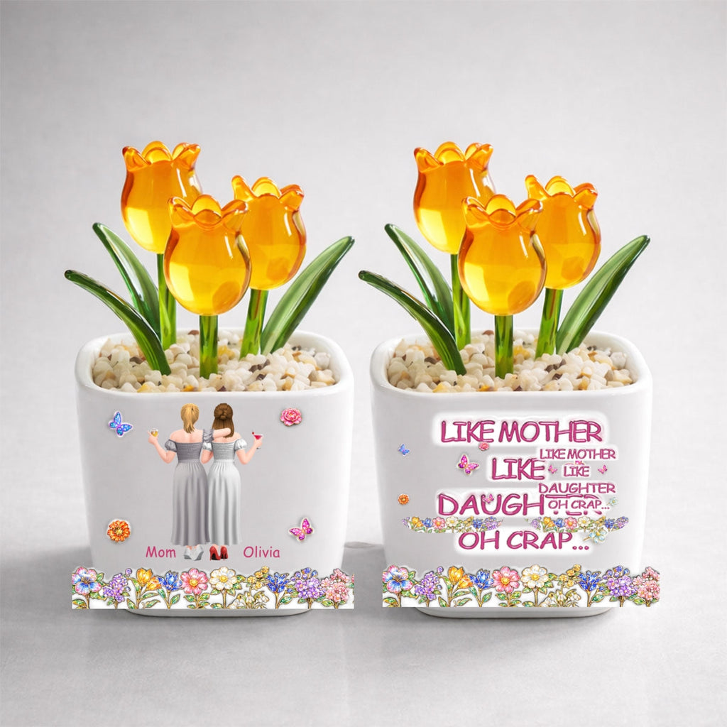 Custom Mother's Day Flower Keepsake, Glass Home Decor Gift for Mom • Like Mother Like Daughter - Personalized Glass Everlasting Tulips