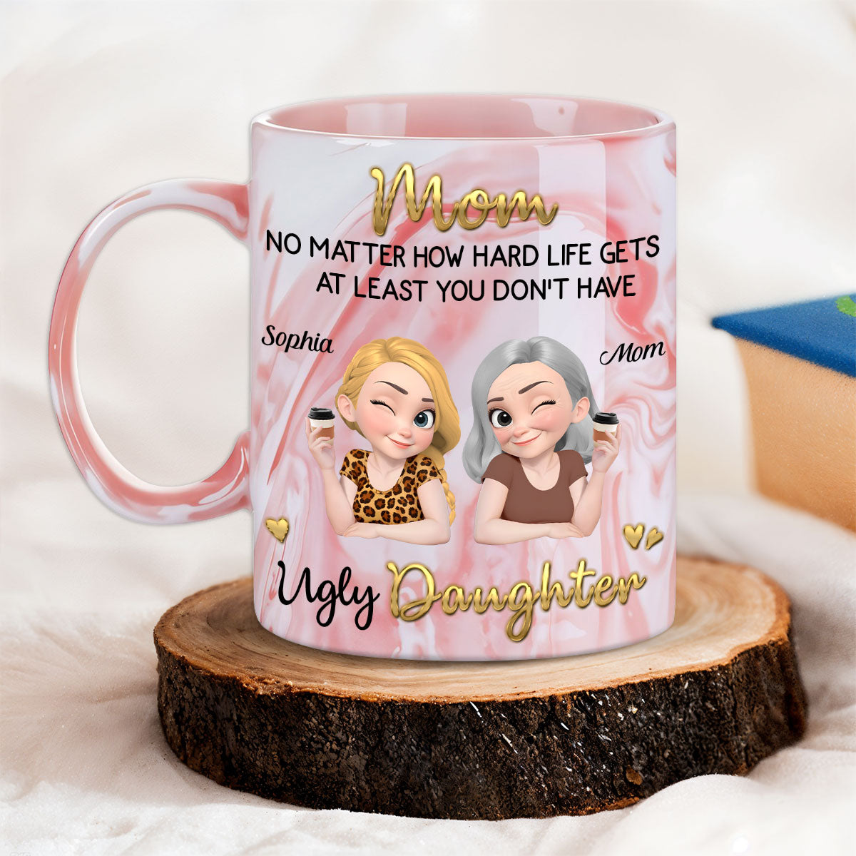 Custom Mother's Day Gift for Mom & Grandma • At Least - Personalized Pink Marble Mug