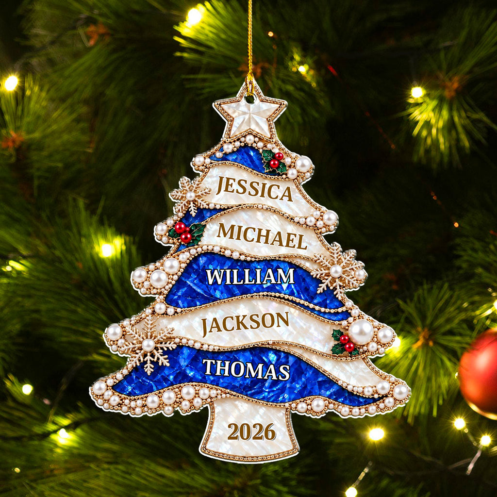Custom Family Ornament, Christmas Gift for Family Members •  Golden Pearl Christmas Tree - Personalized 3D Effect Acrylic Ornament