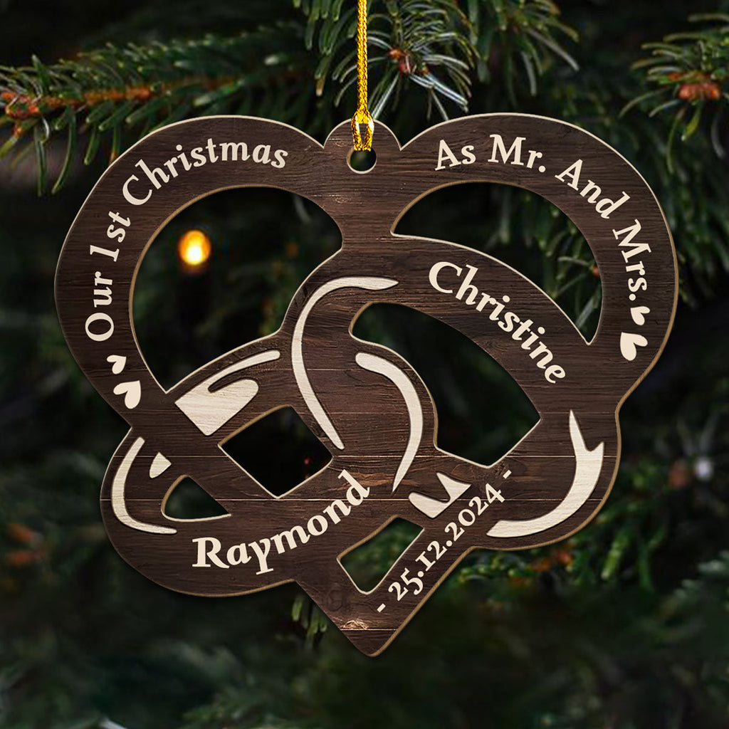 Custom First Christmas Ornament Married, Gift for Newlyweds •  Our 1st Christmas Married - Personalized Wood Ornament
