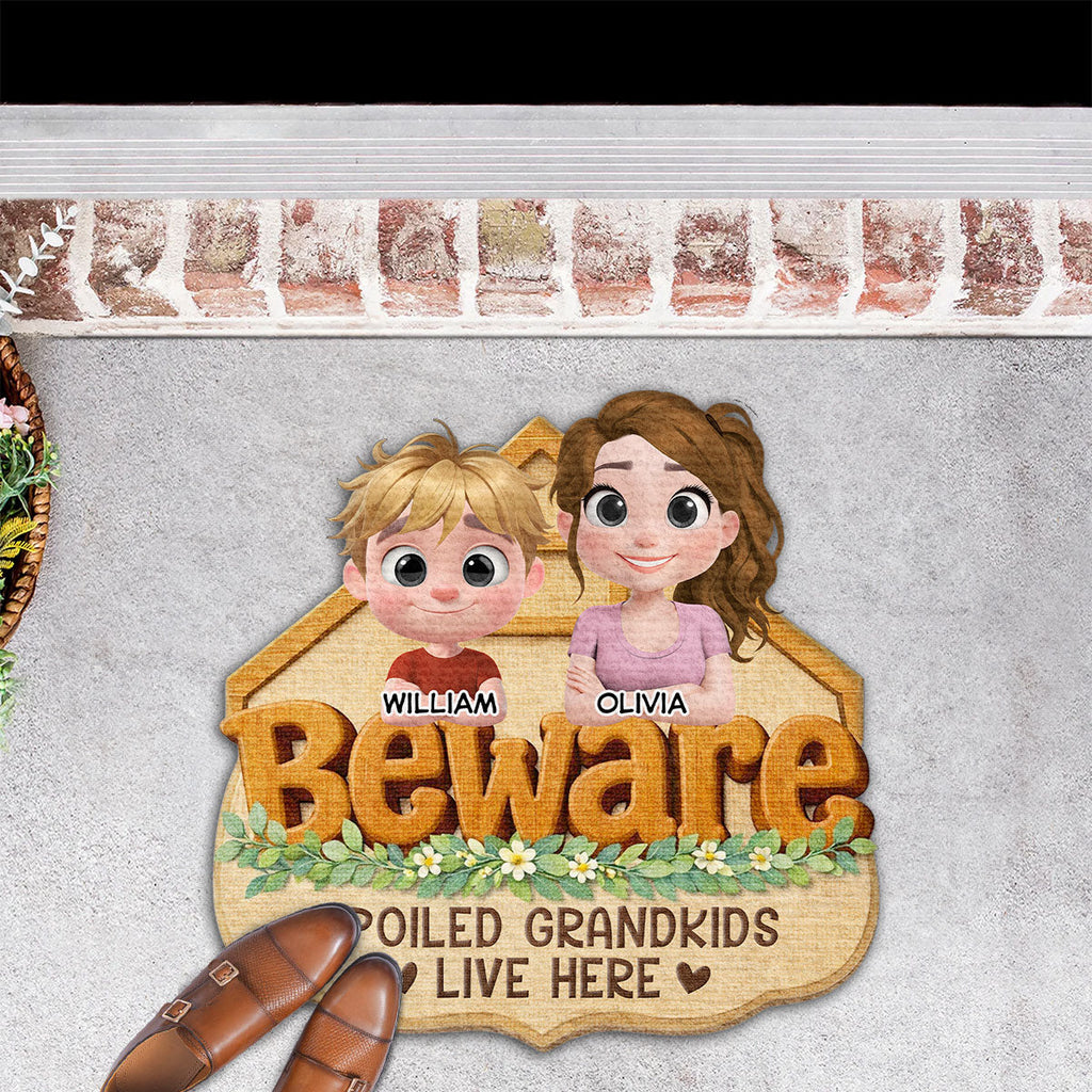 Beware My Spoiled Grandkids - Personalized Doormat