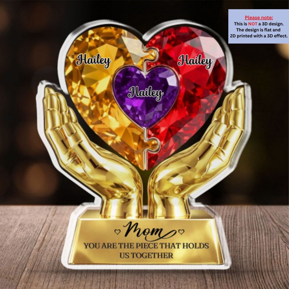 Custom Mother's Day Decor, Gift for Mom & Grandma • Puzzle Heart - Personalized Acrylic Plaque