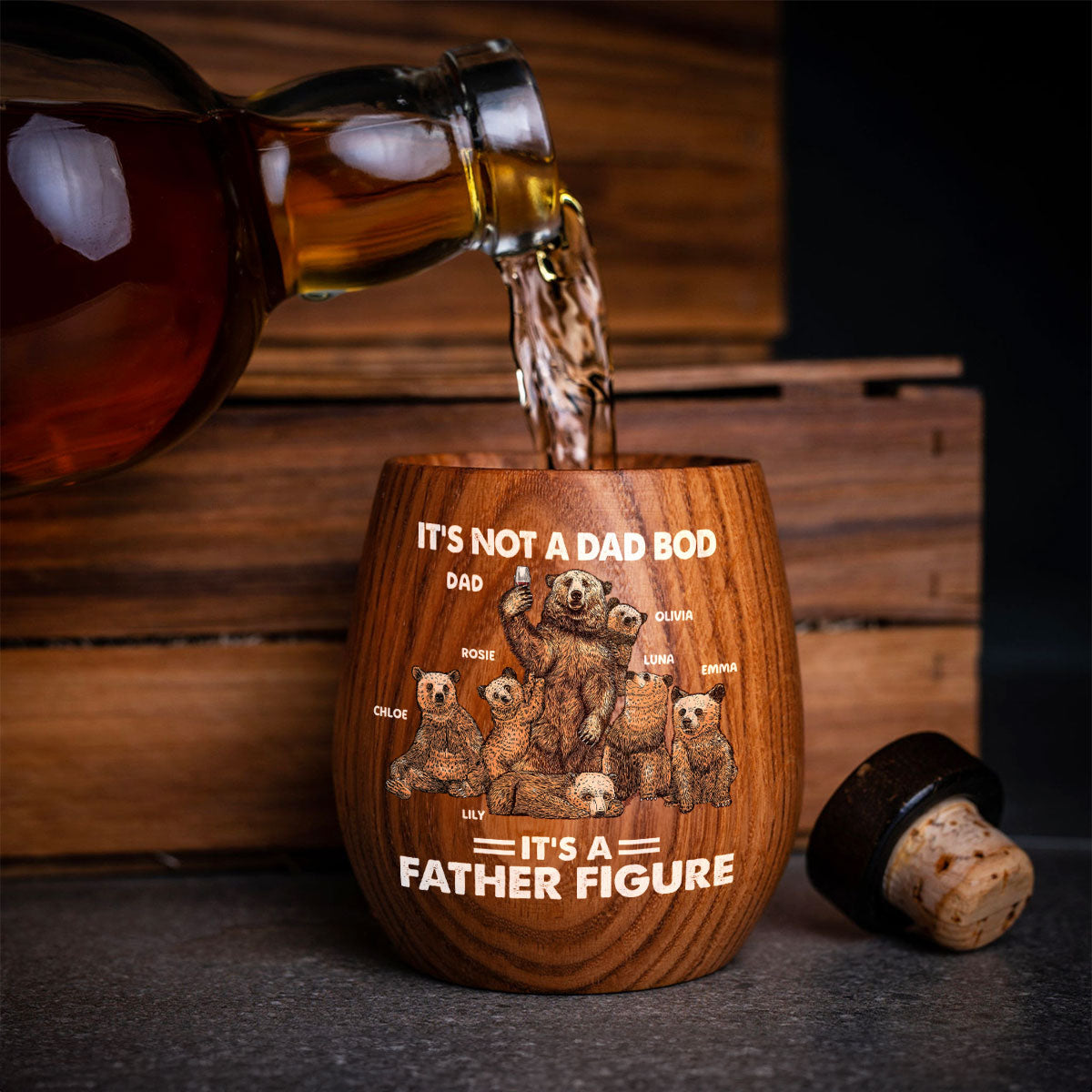 Bear Family Dad Bod - Personalized Wooden Whiskey Glass