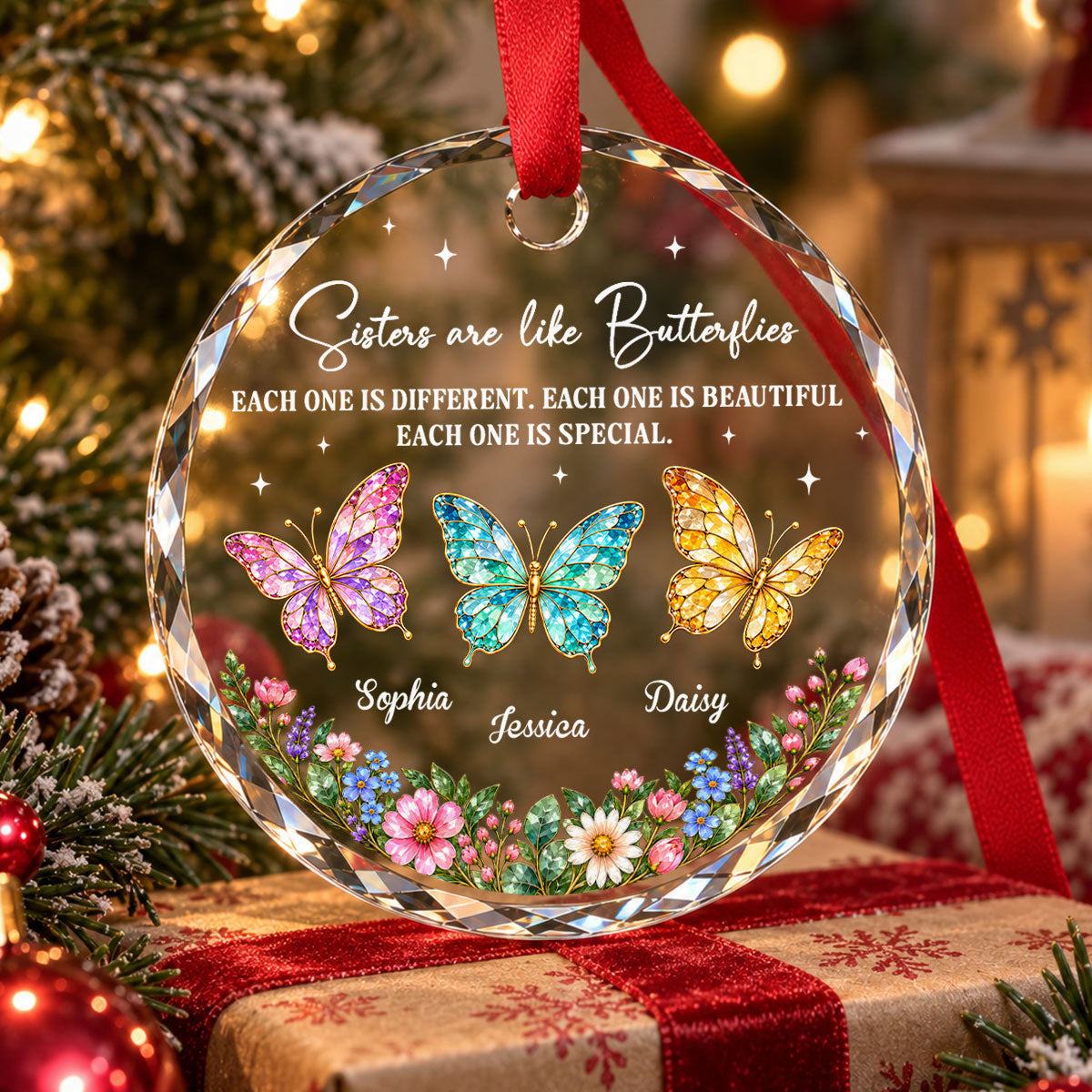 Custom Sister Christmas Ornament •  Each One Is Special - Personalized Glass Ornament