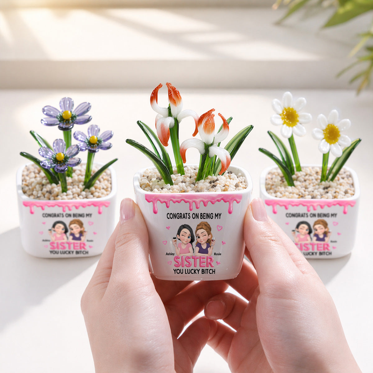 Congrats My Sister - Personalized Glass Birth Month Flower