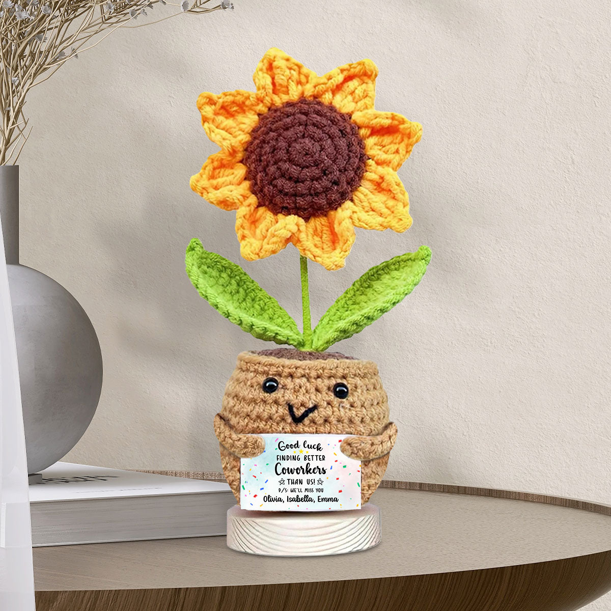 Finding Better Coworkers Than Us - Personalized Sunflower Crocheted Plushie With Message