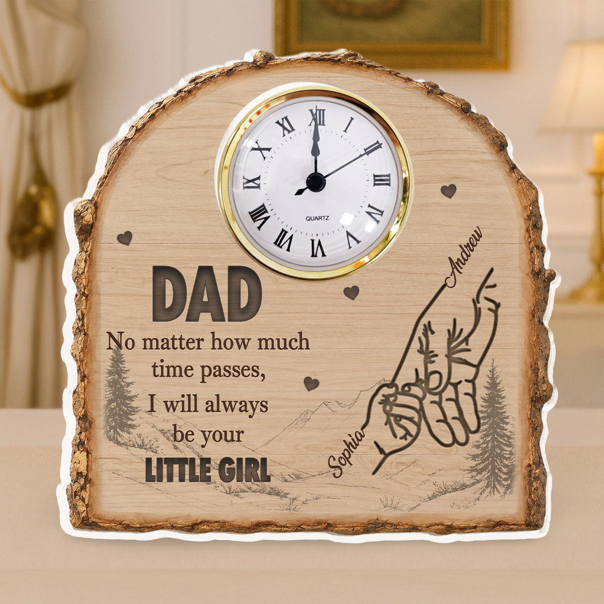 Custom Father's Day Decor, Gift for Dad & Grandpa • No Matter How Much Time Passes - Personalized Acrylic Desk Clock Plaque
