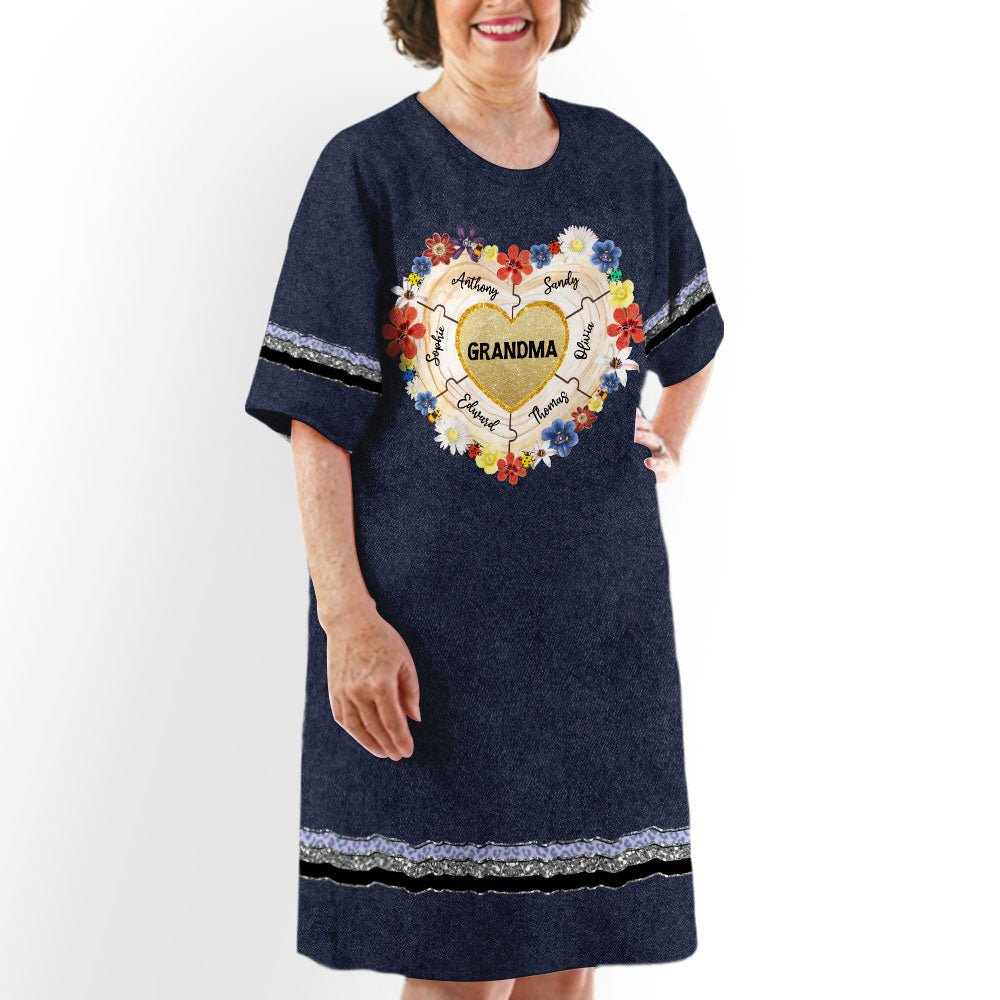Grandma Heart Puzzle - Personalized 3/4 Sleeve Dress