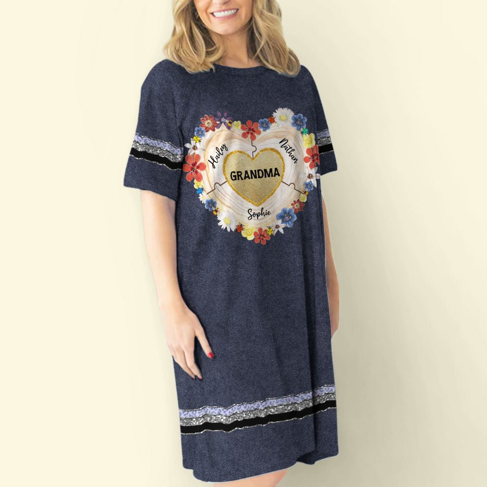 Grandma Heart Puzzle - Personalized 3/4 Sleeve Dress