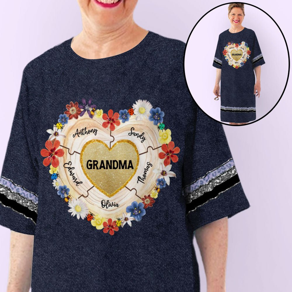 Grandma Heart Puzzle - Personalized 3/4 Sleeve Dress