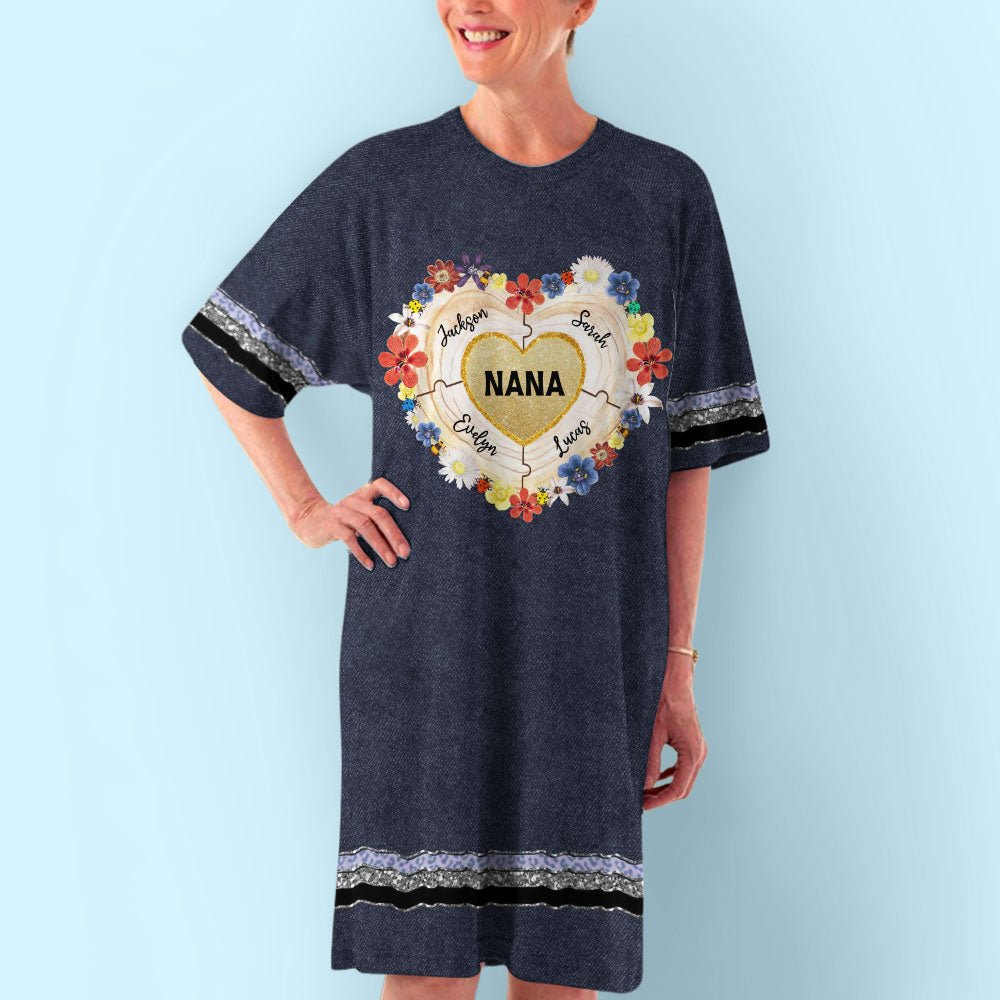 Grandma Heart Puzzle - Personalized 3/4 Sleeve Dress