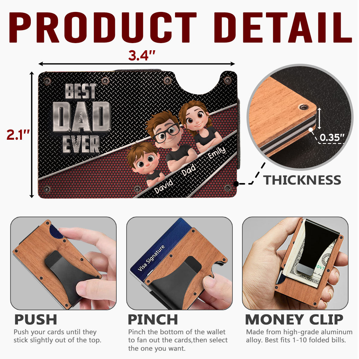 Best Daddy Ever - Personalized Wooden Card Holder