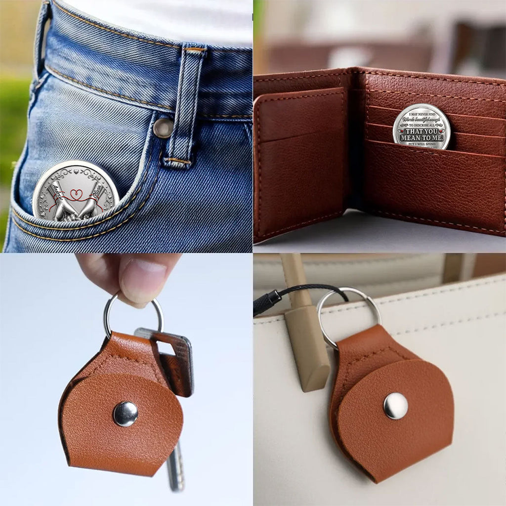 Custom Coin Keychain for Husband, Mother's Day, Anniversary Gifts • Never Find Words Beautiful Enough - Personalized Pocket Hug