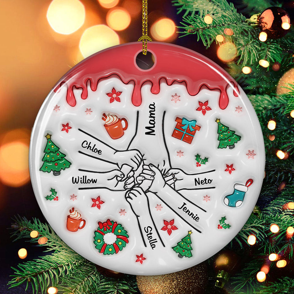 Custom Family Ornament, Christmas Gift for Family Members •  Our Hearts Are Your - Personalized 3D Inflated Effect Ceramic Ornament