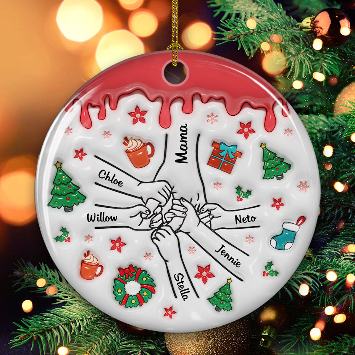 Custom Family Ornament, Christmas Gift for Family Members •  Our Hearts Are Your - Personalized 3D Inflated Effect Ceramic Ornament