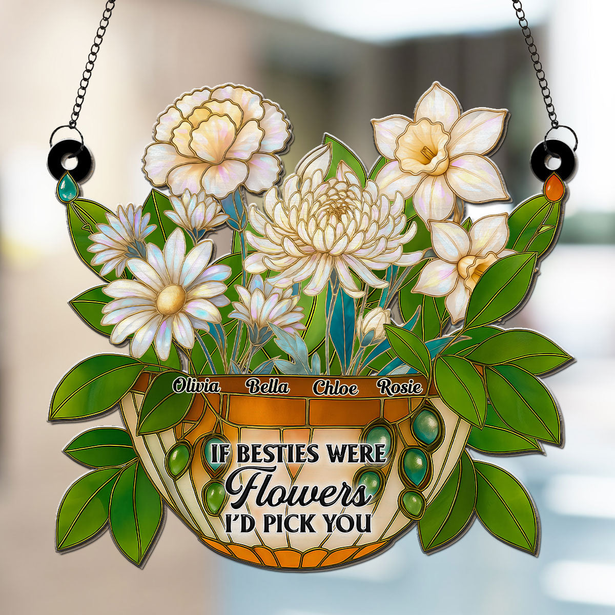 Custom Best Friend Hanging Decor, Friendship Birthday Gifts • Besties Bloom Together - Personalized Suncatcher