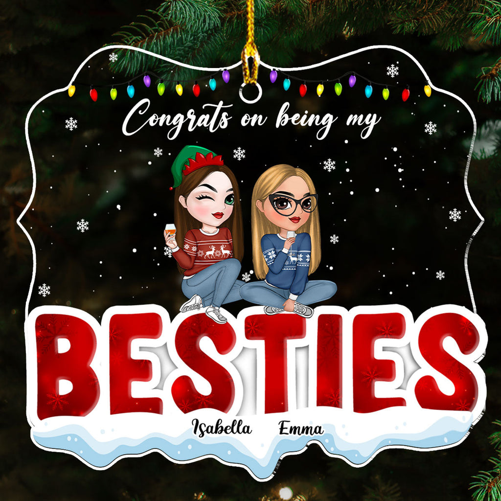 Custom Friendship Christmas Ornament, Best Friend Gift •  Lucky Bestie - Personalized Acrylic Ornament