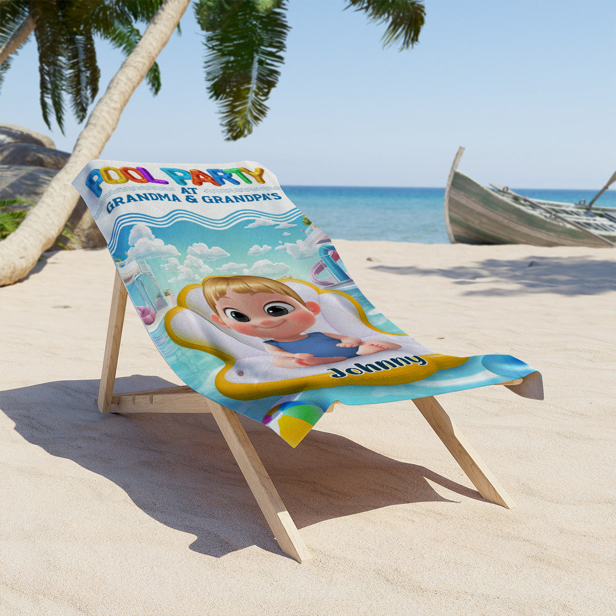 Pool Party At Grandma And Grandpa - Personalized Beach Towel