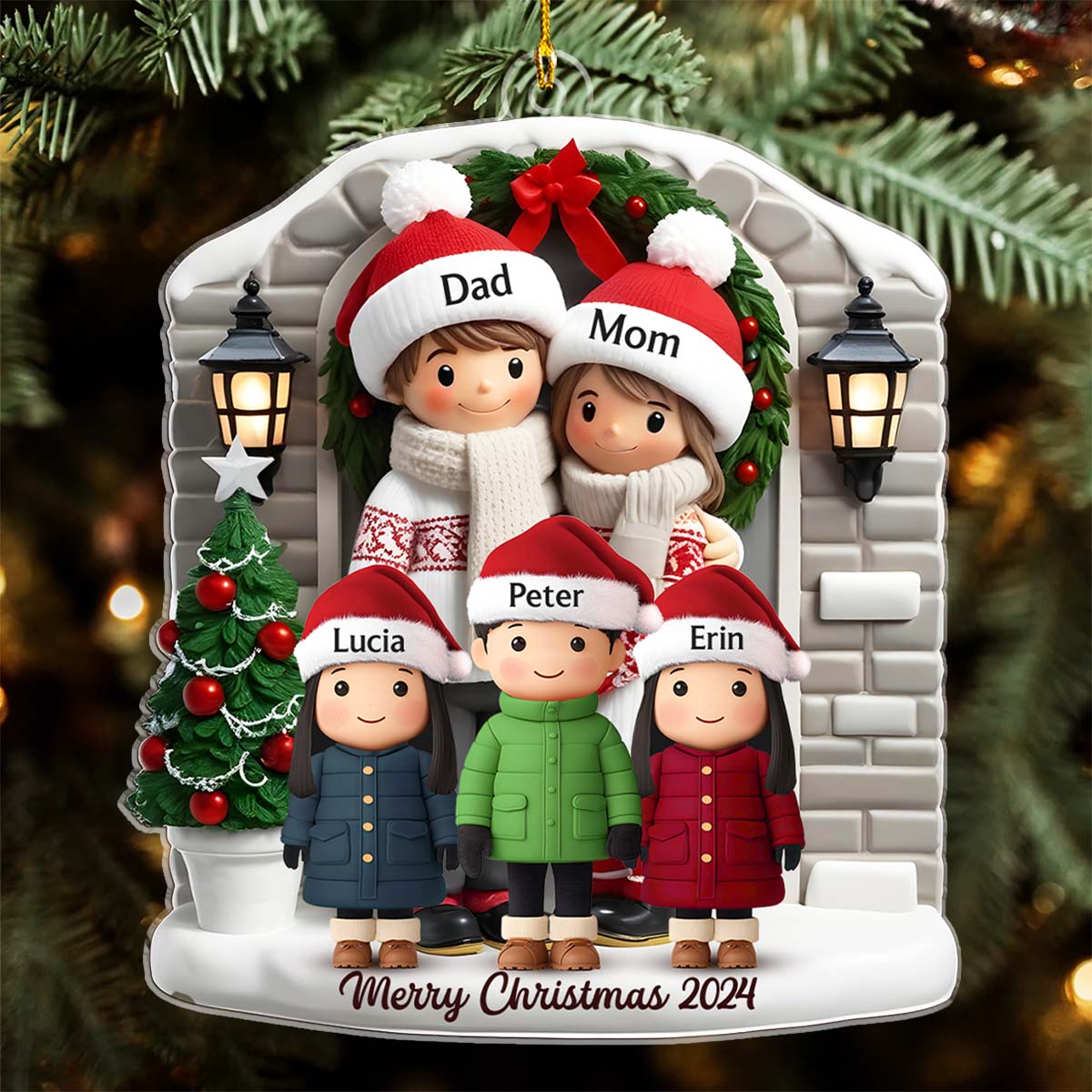 Custom Family Ornament, Christmas Gift for Family Members •  Farmhouse Family Christmas - Personalized Acrylic Ornament