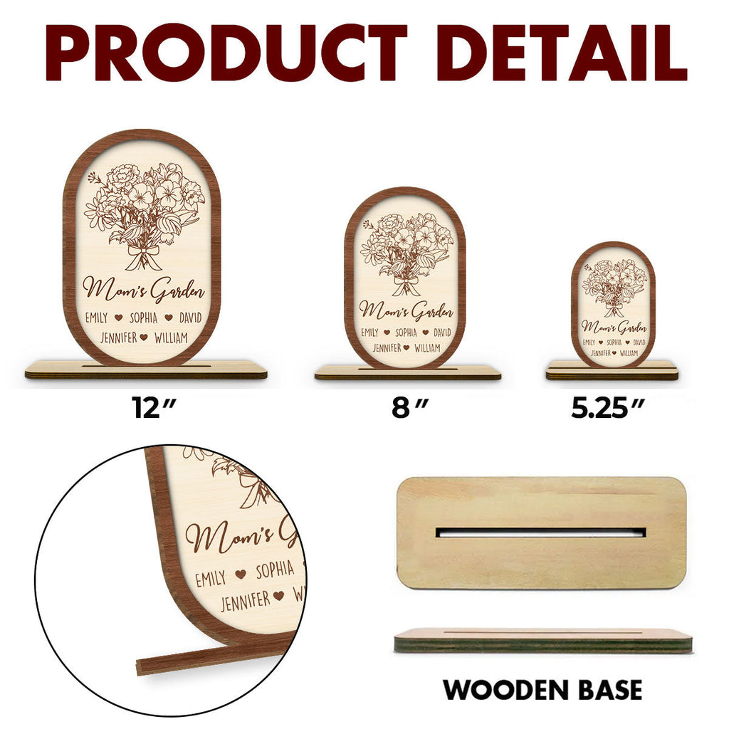 Custom Mother's Day Decor, Gift for Mom & Grandma • Floral With Family Names - Personalized 2-Layer Wood Plaque With Flat Base