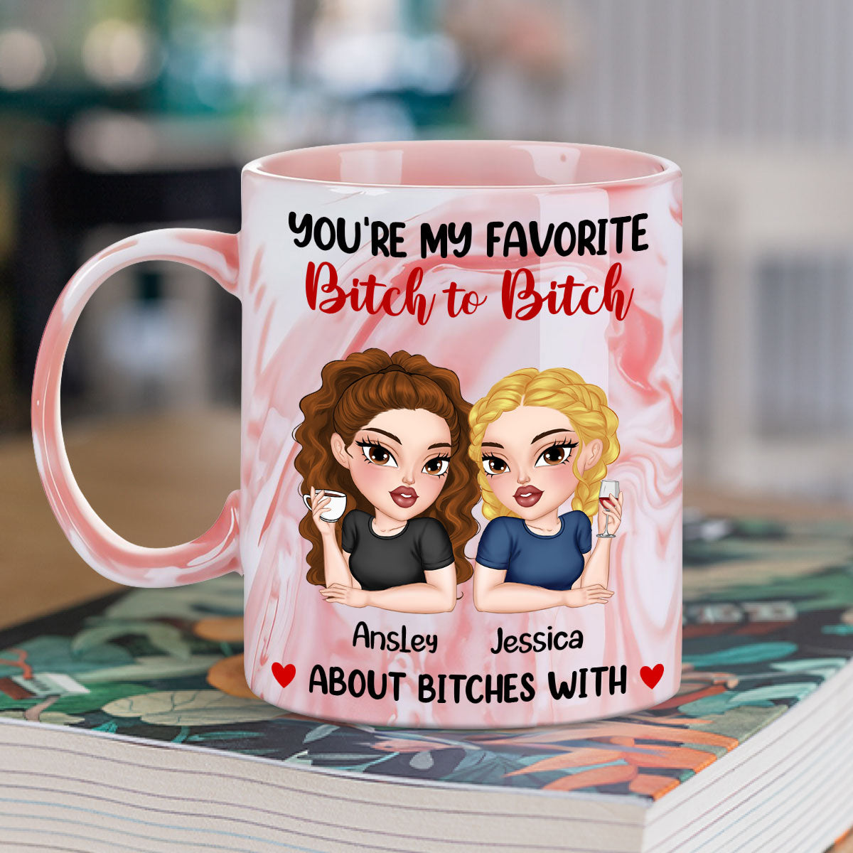 Custom Best Friend, Christmas & Birthday Friendship Keepsake Gift • You Are My Go To Gossip Queen- Personalized Pink Marble Mug