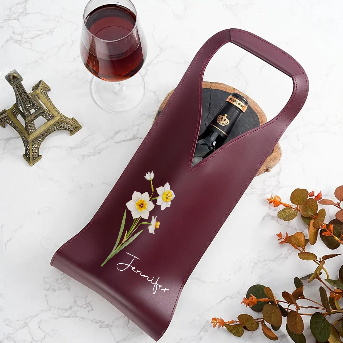 Friends Are Flowers That Never Fade - Personalized Leather Wine Bag