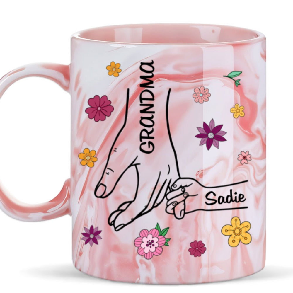 Custom Christmas & Birthday Gift For Grandma • Lovely Grandma - Personalized Pink Marble Mug