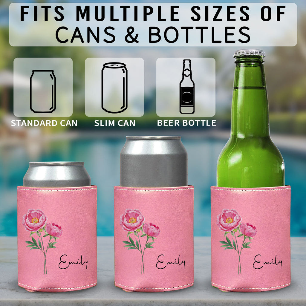 You Are The Most Beautiful Flower - Personalized Pink Leather Can Cooler Holder