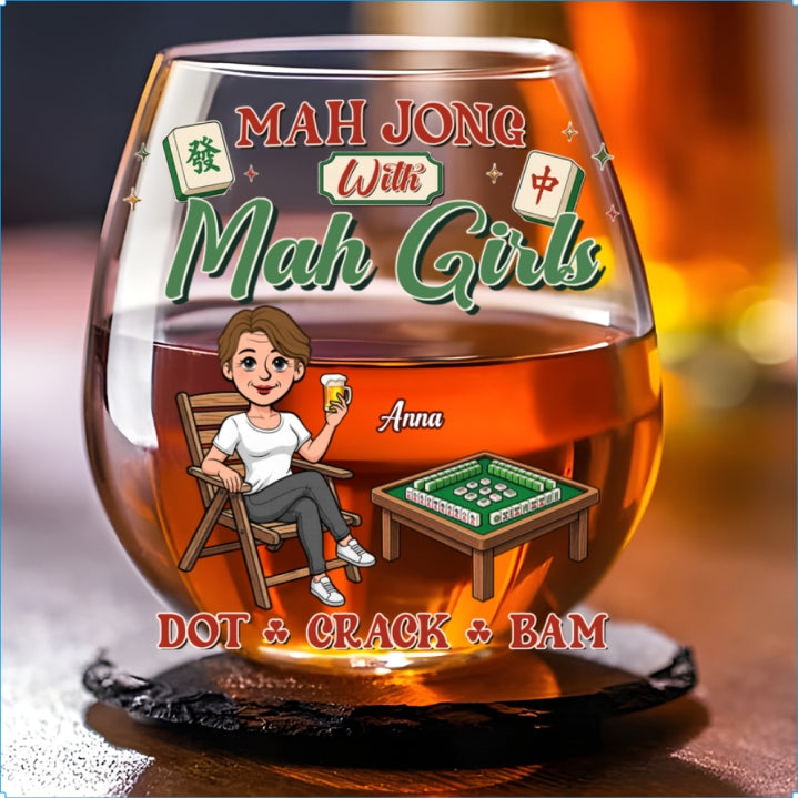 Mahjong Is Our Happy Place - Personalized Wine Glass